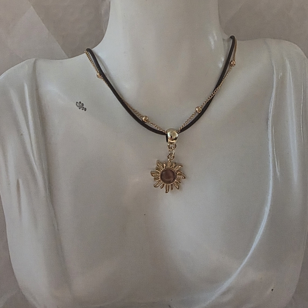 New Free People Corded 2 Layer Tiger's Eye Sunburst Necklace • NWOT